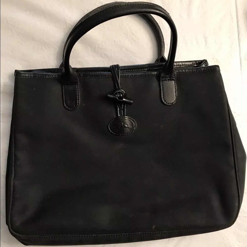 Longchamp Roseau Toggle Tote Black Nylon Leather